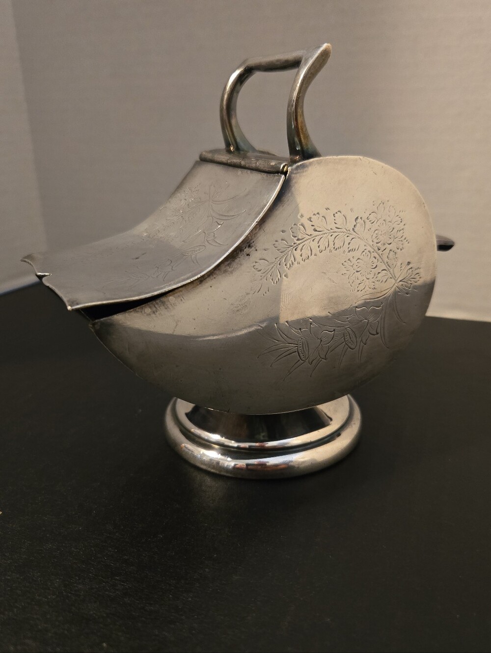 Antique Early Edwardian 1900's Sugar Scuttle Silver Plate Engraved Floral Englan